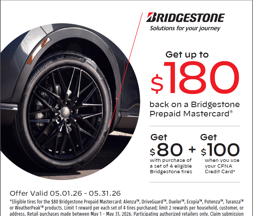 Bridgestone prepaid Mastercard tire rebate offer